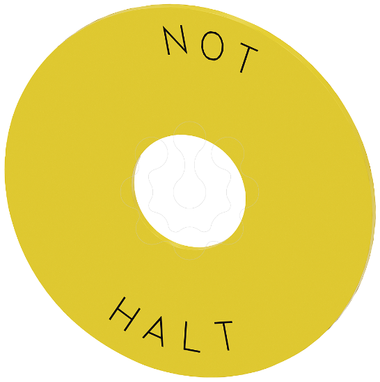 Imagem de Arruela para paragem de emergencia, amarelo, com inscricao, d. ext. 75mm, d. interno 22,5mm