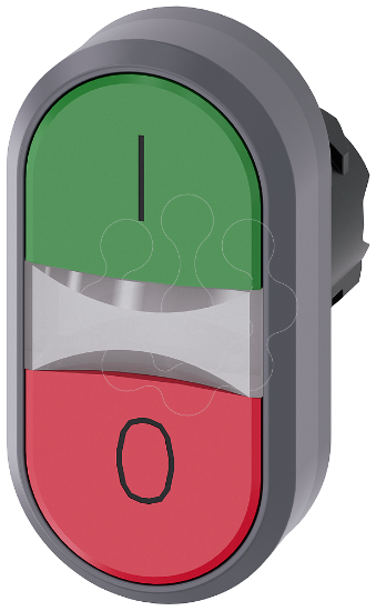 Imagem de Botao de pressao duplo iluminado, 22mm, redondo, anel frontal de metal, verde I, vermelho: O