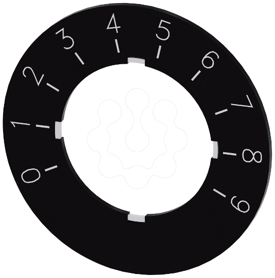 Imagem de Placa de identificacao para Potenciometro, placa preto, inscricao: 0-9