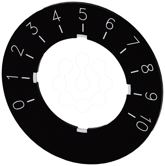 Imagem de Placa de identificacao para Potenciometro, placa preto, inscricao branco, 0-10