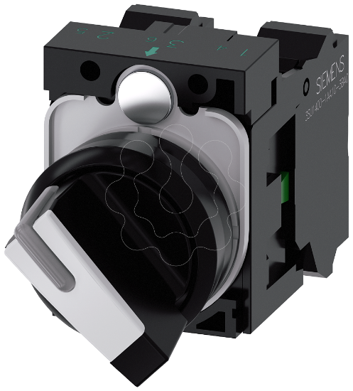 Imagem de Interruptor com manipulo, iluminavel, 22mm, redondo, plastico, preto, branco, 1NA+1NF